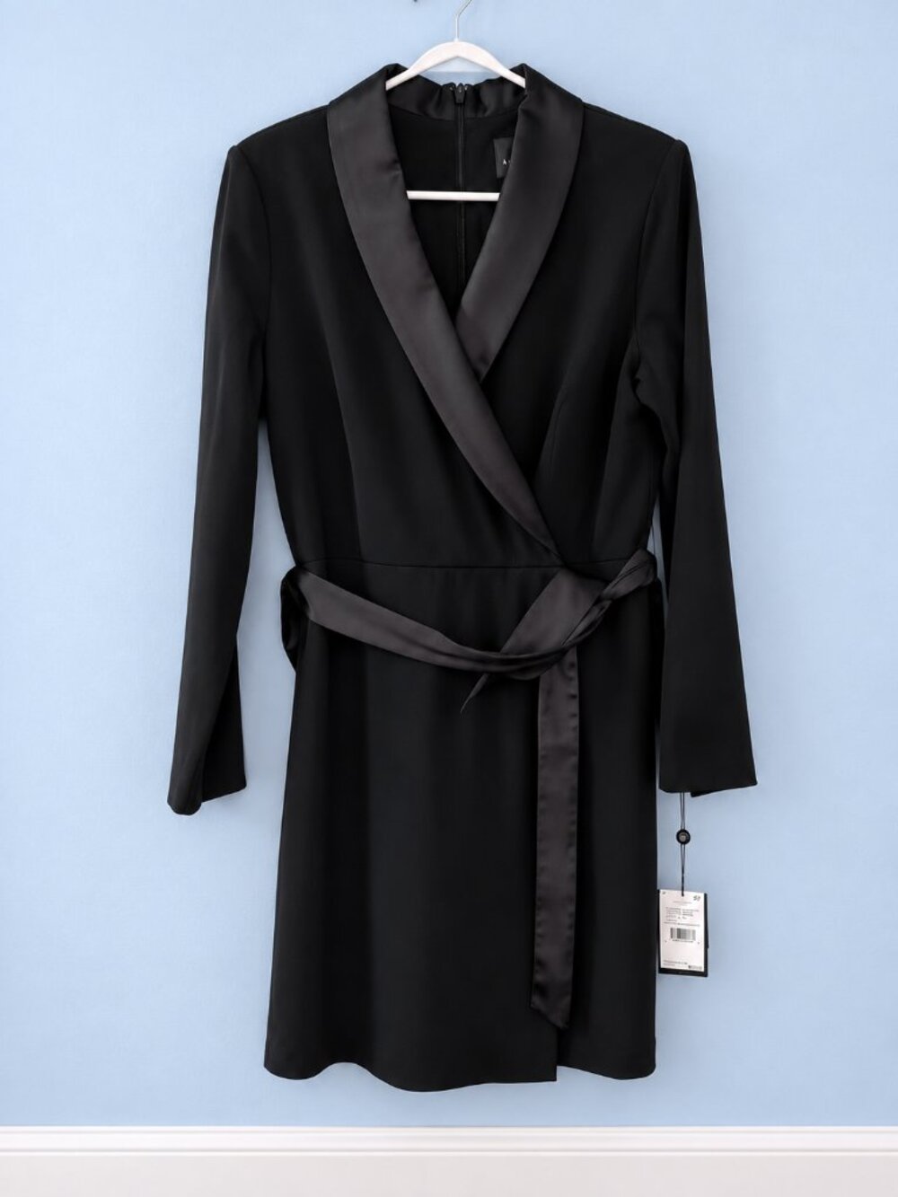 NWT Adrianna Papell Black Tuxedo A-Line Dress Size 10 Satin Trim Belted Formal - Picture 6 of 7